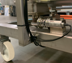 eilersen load cell mounted on an AccuCart weighing cart by acuity process solutions