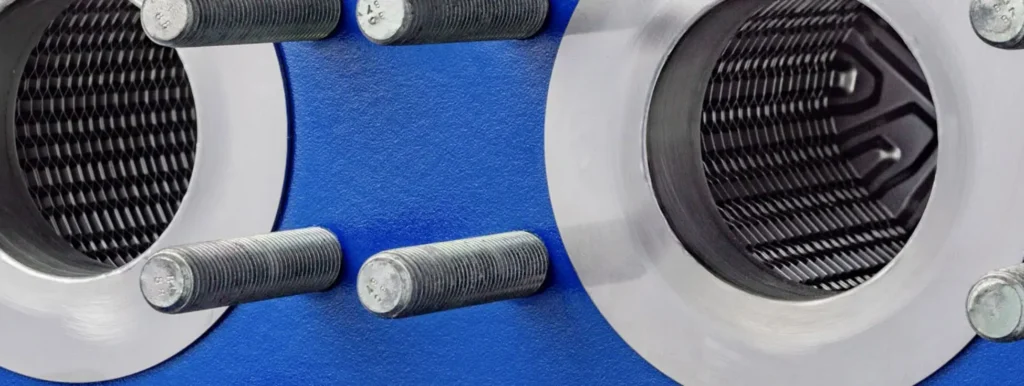 close up of plate and frame heat exchanger from alfa laval